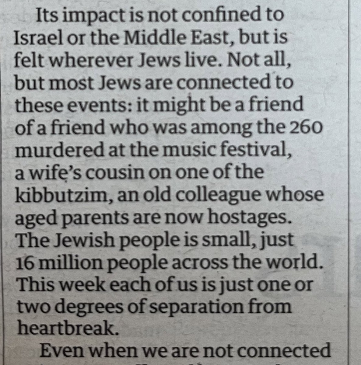 msfactful's tweet photo. Moving, powerful &amp; laser-sharp as always from @Freedland . As a British Jew I’ve almost felt guilty this week about the depth of my own sadness, horror and anger at a time when friends in Israel are suffering so much more. This sums it up so beautifully. https://t.co/astl9mzc2D