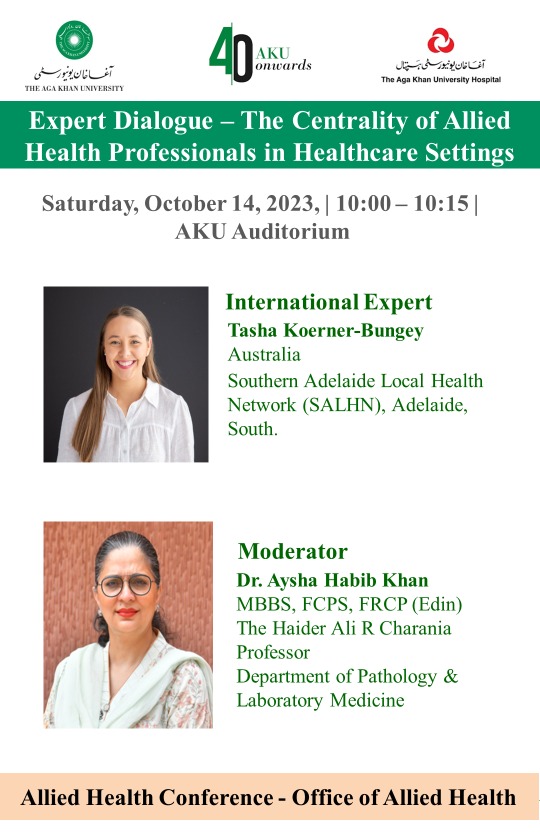 Tasha Bungee and Dr Aysha Habib exchanging conversation on how policy and credentialing can be modified to let allied health bridge the health care services and provision gaps. She also emphasized on having more funding for allied health professionals #AHPs