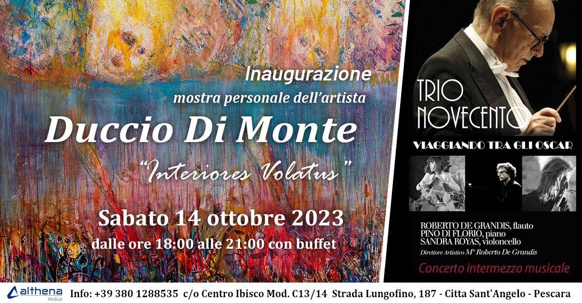 DuccioMonte's tweet photo. EVENTO D’ARTE:
“INTERIORES VOLATUS”
Inaugurazione 14|10|2023 18:00 | 21:00
c/o ALTHENA MEDICAL
Centro Ibisco Mod. C13/14
Città Sant’Angelo - Pescara
#interioresvolatus #arte #artexhibition #ducciodimonte #artribune #solocosebelle #libri #pescara #abruzzo
https://t.co/i0JH8HmyGc https://t.co/h6ihg10FA6