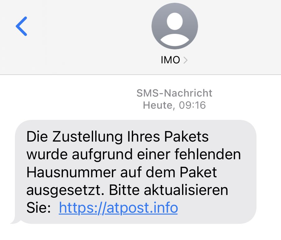 ⚠️ Achtung!!! 
Phishing Welle per SMS, tut so als wäre es die Post ⚠️

(Fake-Domain atpost[.]info, bereits gemeldet)