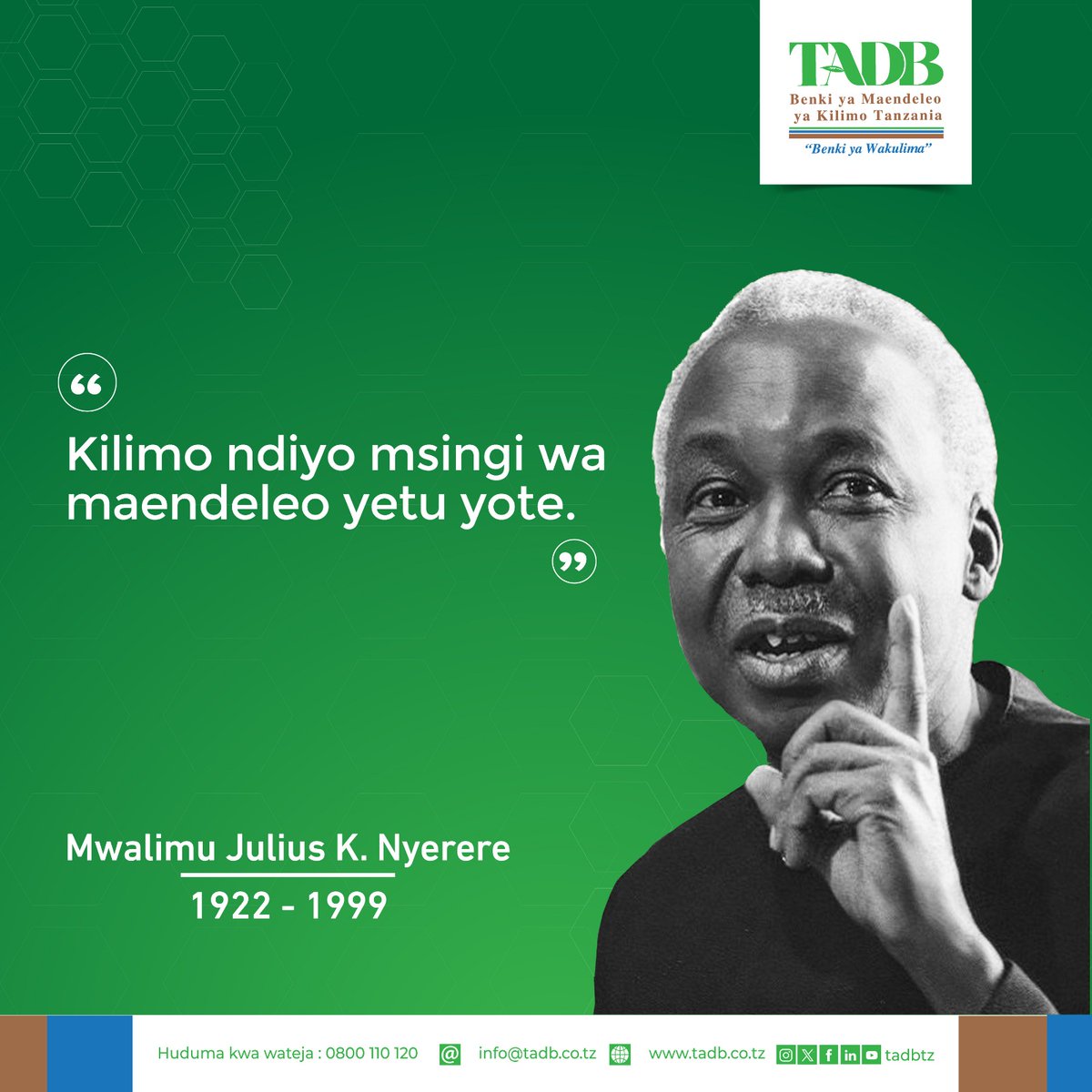 tadbtz's tweet photo. Kheri ya kumbukizi ya siku ya baba wa taifa.

#TADB
#KilimoKinaBenkika 
#NyerereDay https://t.co/jMBZsvzdMK