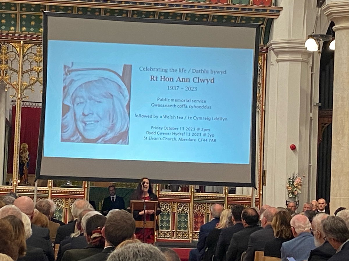 An honour to be asked by Ann Clwyd's family to speak at her Memorial Service in <a href="/St_Elvans/">St Elvan's</a>. A beautiful service which captured the essence of Ann perfectly. I will forever be grateful for Ann's friendship and the lessons I learned from her fearless approach to politics.