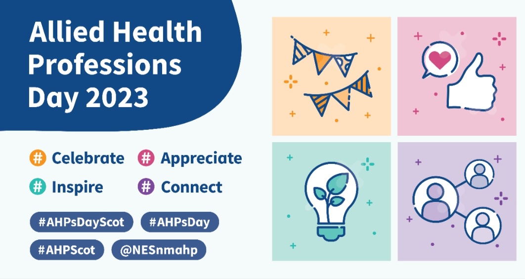 NHSGrampian's tweet photo. It's AHP Day! AHP stands for Allied Health Professional, the name given to specialist staff, including physios, occupational therapists, dietitians, and speech &amp; language therapists to name some. We'll be sharing posts from them.  Here's to all AHPs and the vital role they play. https://t.co/QsrmznRpRu