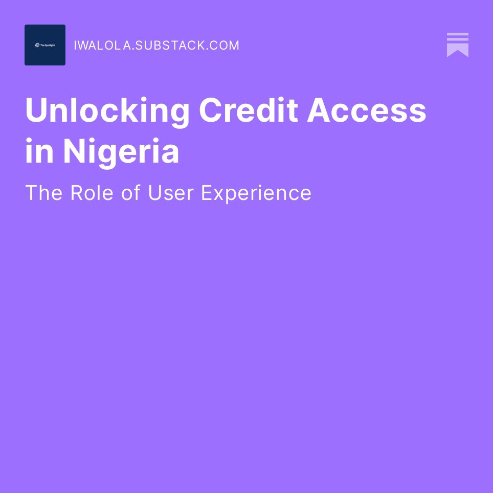 Have you read my latest substack? ‘Unlocking Credit Access in Nigeria: The Role of UX’ Read here: iwalola.substack.com Insights from @TechCabal’s Moonshot conference reveal how UX can help streamline identity, data, risk assessment, and more for a brighter financial…