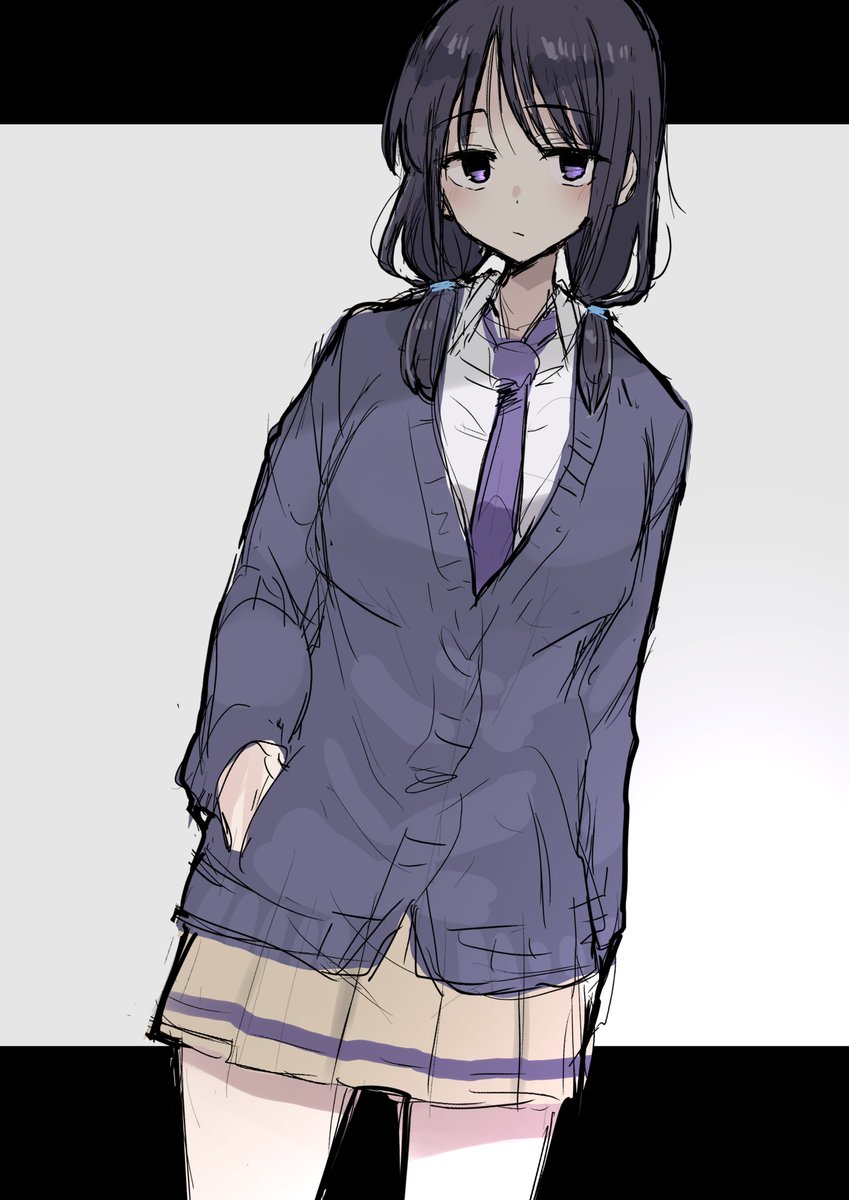 tamura yuri 1girl solo necktie cardigan skirt twintails school uniform  illustration images