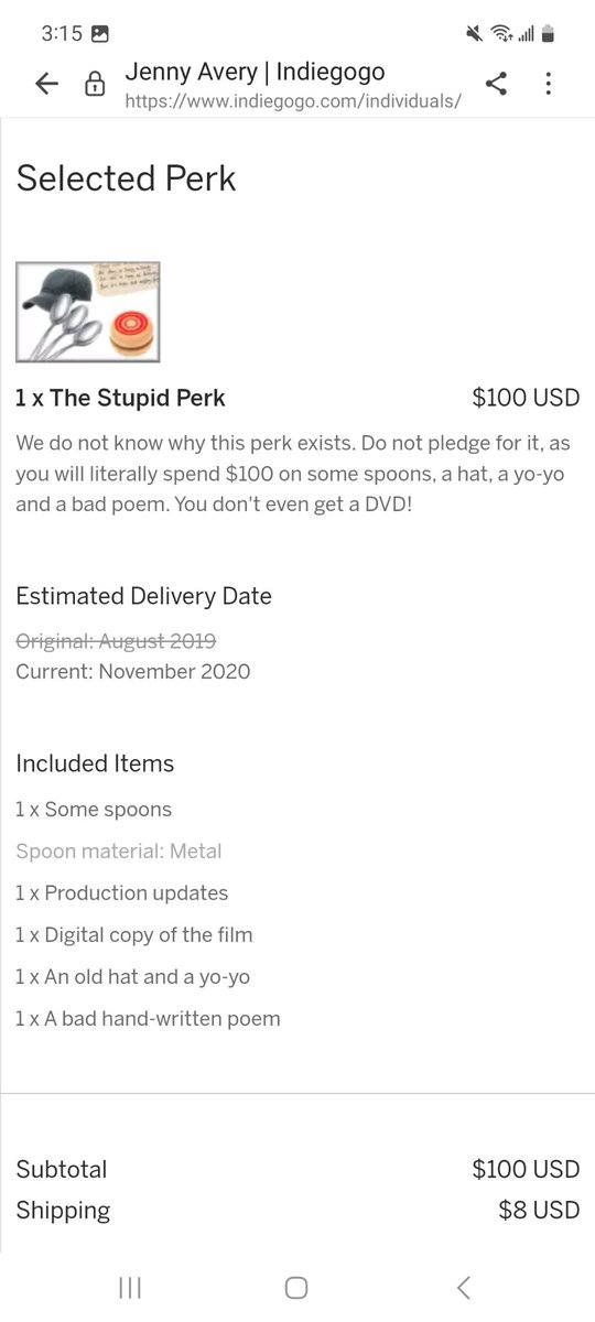 Anyone else just not receive their indiegogo perk from <a href="/ashens/">Stuart Ashen</a> for the polybious heist? The estimated delivery date is STILL November 2020. They sent me an email about another project they want money for. The whole thing has left us sour.