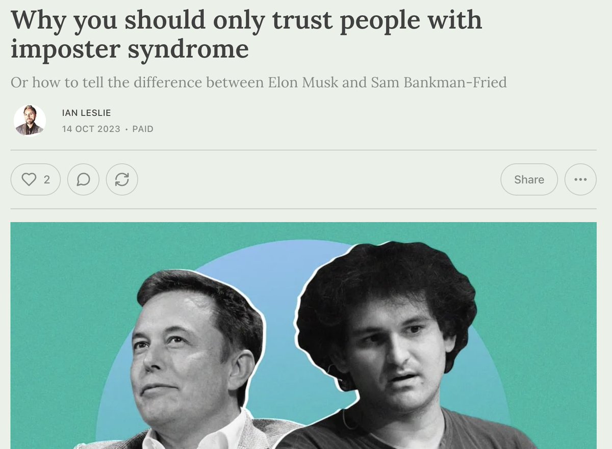 mrianleslie's tweet image. The Ruffian has LANDED. On the upside of imposter syndrome, and how to tell truly brilliant weirdoes from cos-playing charlatans. ian-leslie.com/p/why-you-shou…