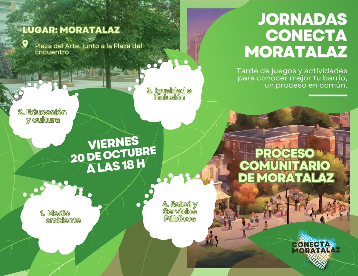 El próximo viernes 20 de octubre tenemos una importante cita en #Moratalaz 

Organizamos unas nuevas jornadas #ConectaMoratalaz para dar a conocer la riqueza de lo que tenemos

¡Pásate, descúbrenos! 
#Jornadas #barrio #ProcesoComunitario #Comunidad #Participacion #Cultura