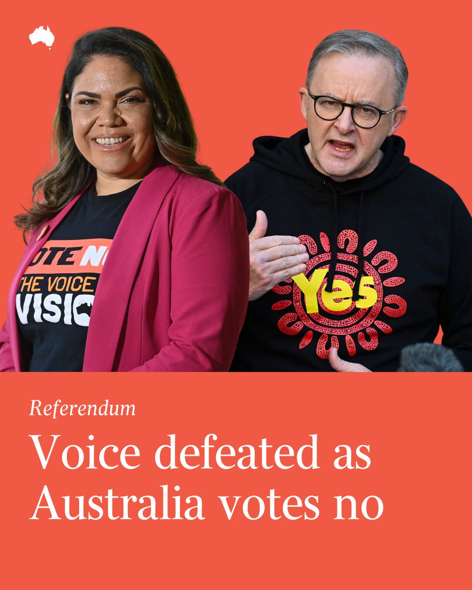 australian's tweet photo. It's all over for Anthony Albanese's Indigenous voice to parliament referendum, as key battleground states swing hard: https://t.co/qIqLXkpHjr https://t.co/YvlVdOQci6