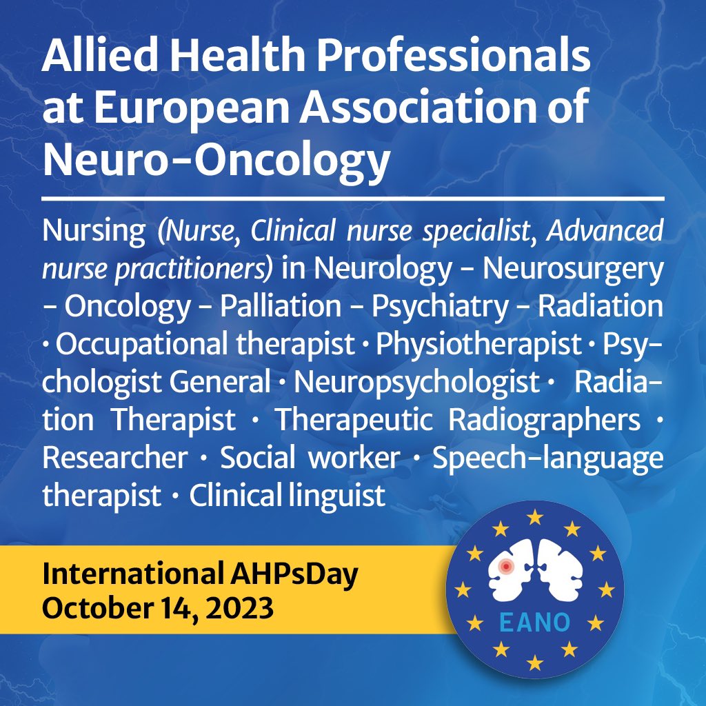 It's #AHPDay2023 and we are very proud to have so many different professions represented at #EANO. Are you a Nurse or Allied Healthcare Professional in #NeuroOncology? Join us for the benefit of our clinical practice and for all research fields 👉bit.ly/3tyRcJ6 #btsm