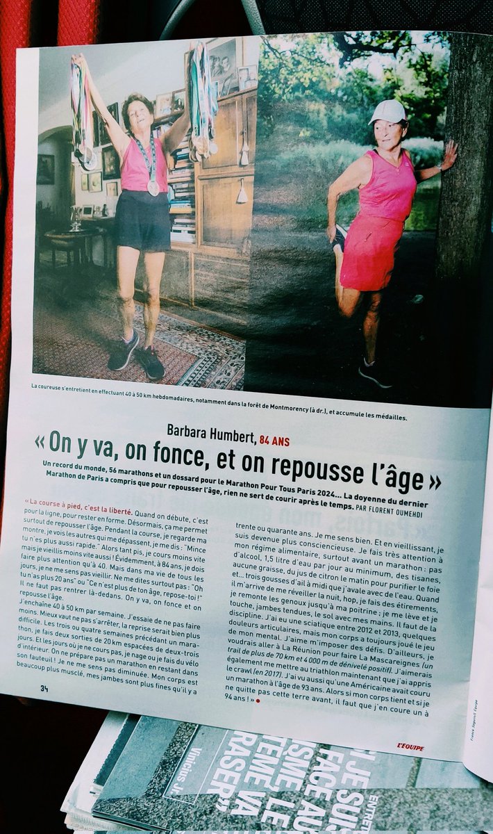 🏃 J-1 de mon 1er, je découvre Barbara Humbert, ses 56 marathons et 84 bougies !
"Je cours moins vite, mais je vieillis moins vite aussi"
Formidable <a href="/lequipe/">L'Équipe</a> sur sport et vieillesse. <a href="/LaureAdler/">Laure Adler</a> se jette dans le vide et insiste sur le sport en EHPAD !

🏃 à votre kiosque