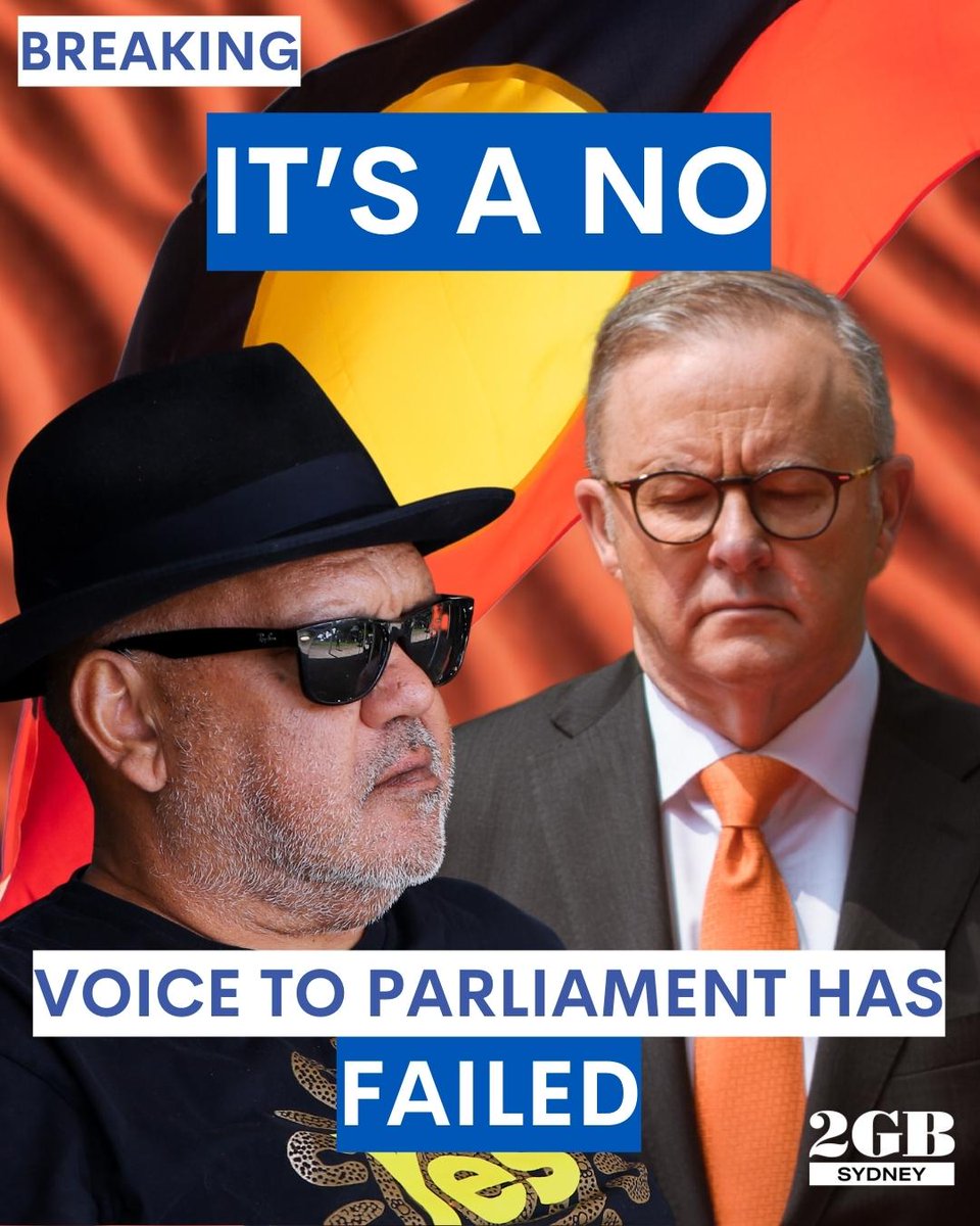 2GB873's tweet photo. BREAKING: The Voice referendum has been defeated.

MORE: https://t.co/dwNVCPqol5 https://t.co/cZ50Wbd0kw