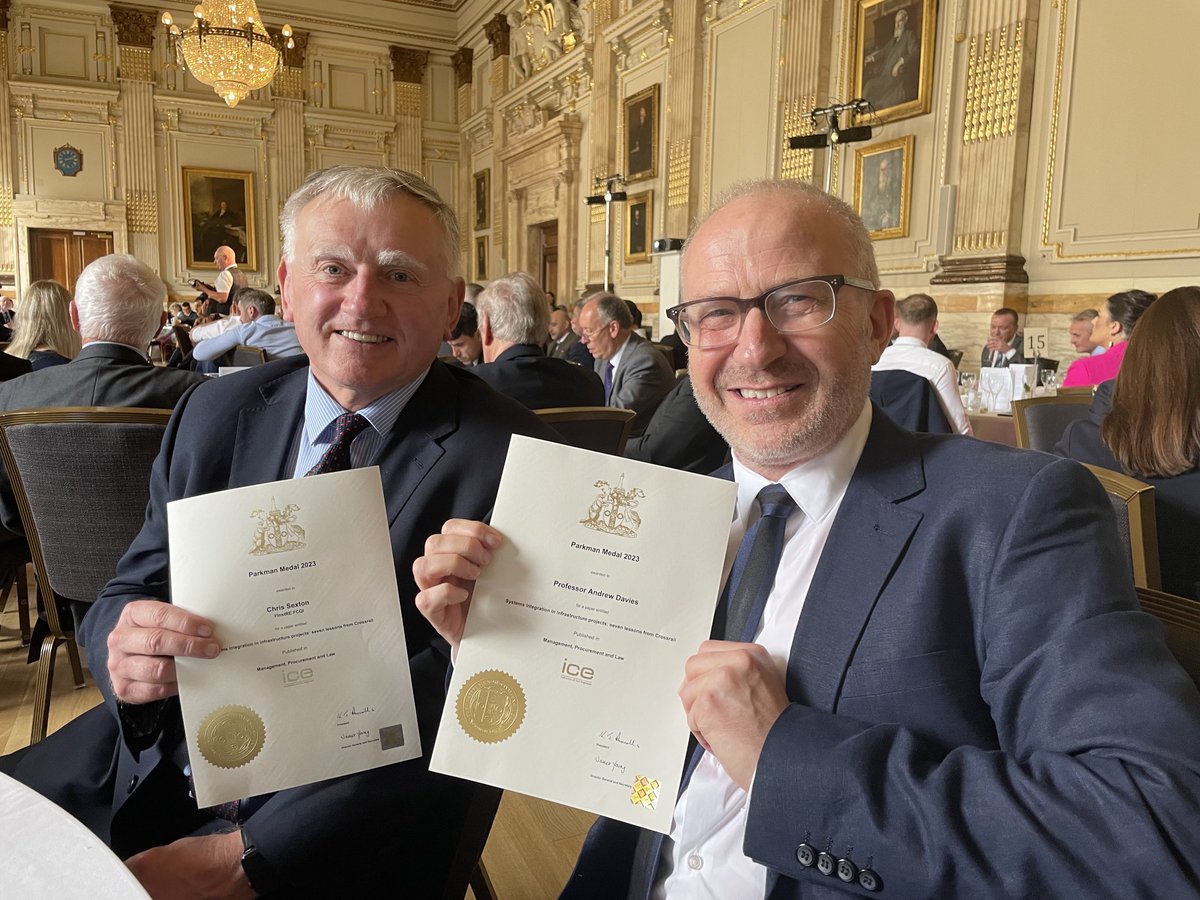 Unfortunately Jennifer Whyte couldn't join us but Chris Sexton and I collected the Institution of Civil Engineers Parkman Medal award for our paper on lessons learned about systems on the Crossrail project