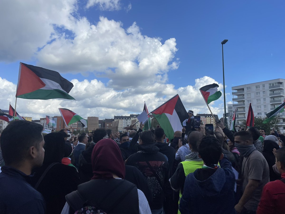 600 Teilnehmer bei #proPälestinaDemo in Düsseldorf. Friedliche Demo. Viele wollten erst nicht mit uns sprechen, aber dann doch.  @katezz15 und ich haben viele differenzierte Meinungen gehört.