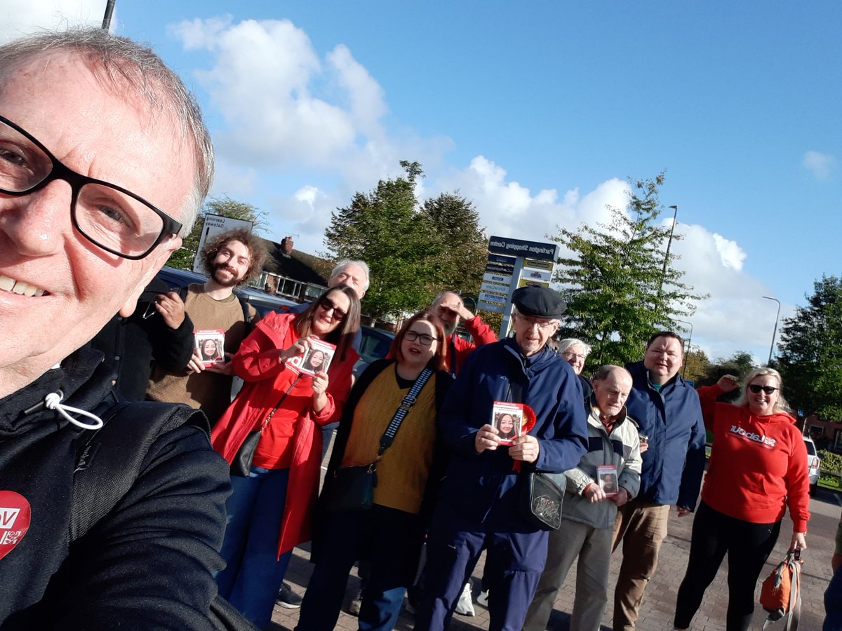 Labour campaign team in Partington on a sunny morning supporting our brilliant candidate Frances Cosby in the Council bye-election in Bucklow St Martins Ward on 2nd November.