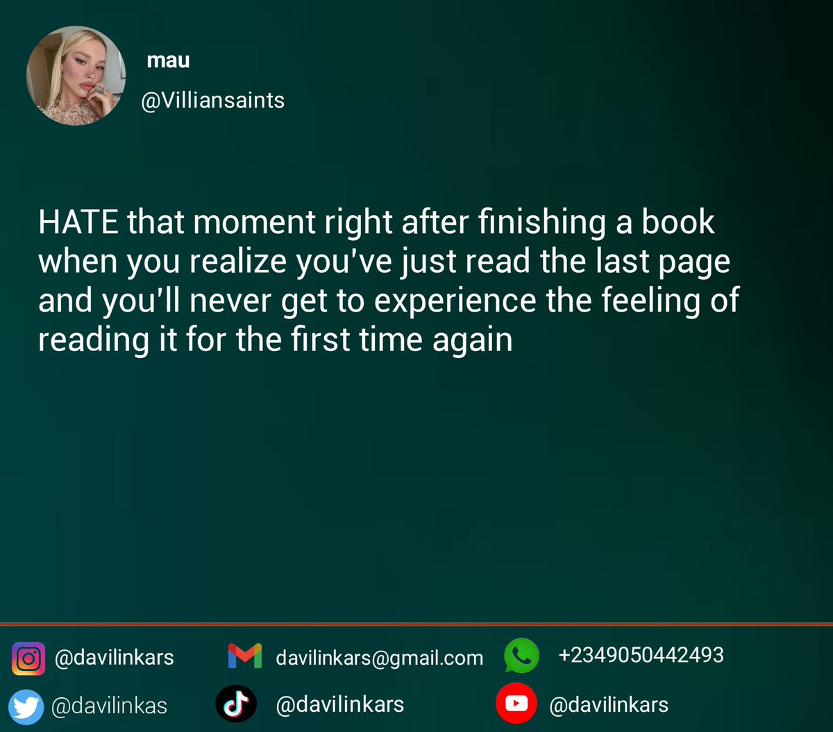 davilinkas's tweet photo. That first experience 😍

#BookLovers
#Bibliophile #booklovers
#bookstagram #books
#booklover #bookworm https://t.co/8URQ4bwwh8