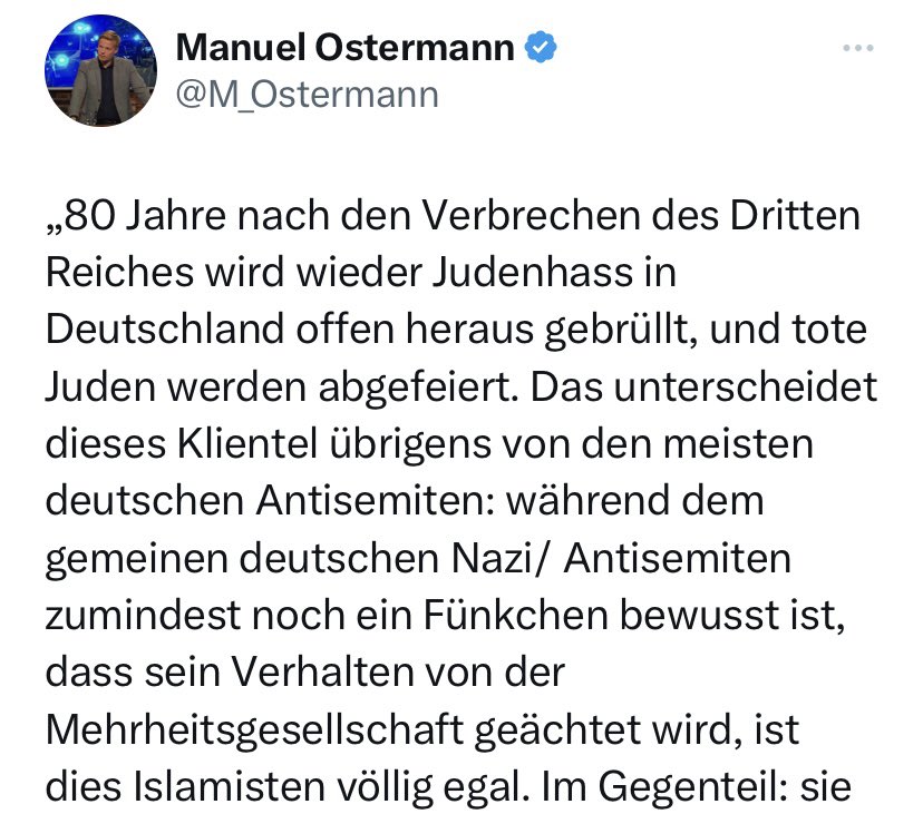 Gute Antisemiten, schlechte Antisemiten

Diejenigen, 
die jetzt kollektiv alle Muslim*innen verurteilen, 
das sind diejenigen, 
denen jüdisches Leben ansonsten lästig ist, 
weil man ja nicht in einem ständigen Schuldkomplex leben will. 

#StandsWithIsrael 
#ScheißNazis