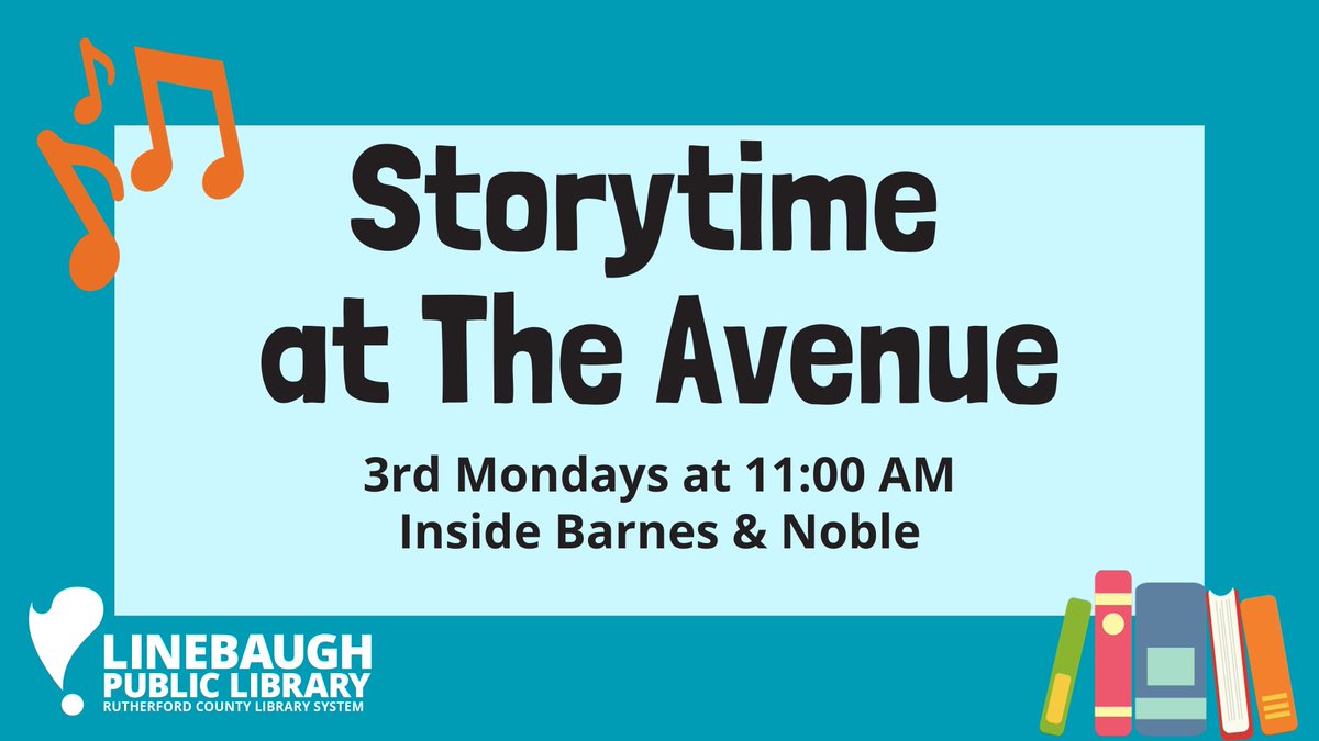 Join us at the Barnes &amp; Noble at the Avenue on the 3rd Monday of each month at 11 am for a special Outreach Storytime! We'll have stories, songs, and a craft!
rclstn.org/events/mall-st…