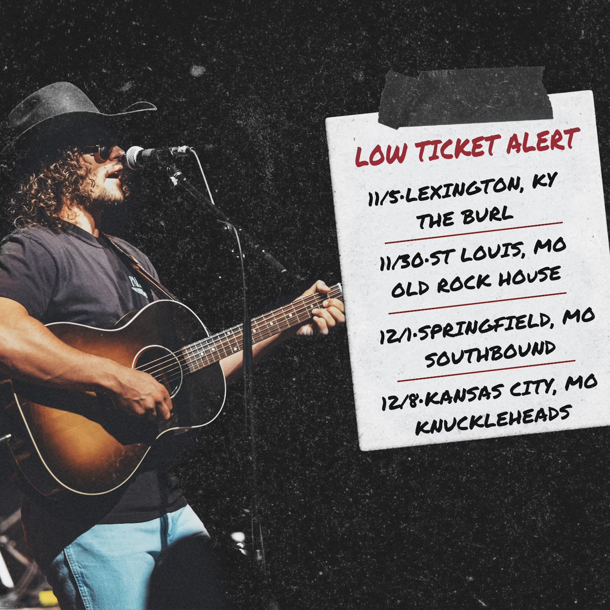 LOW TICKET ALERT 🚨 Grab yours today at Joshmeloy.com 11/5 @theburlky 11/30 @oldrockhousestl 12/1 @BarSouthbound 12/8 @Knuckleheadskc