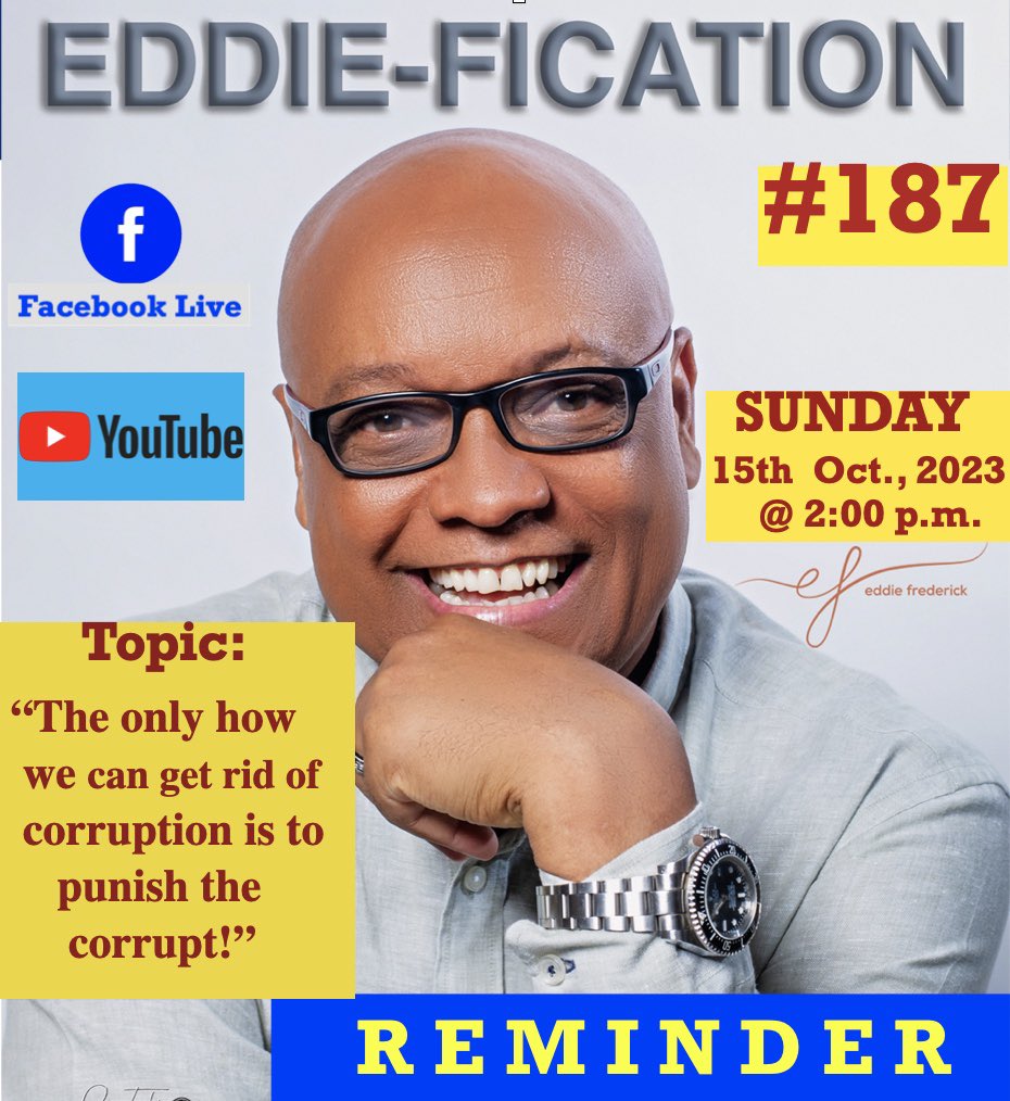 Goodly Folks -  💣💥🔥🔥🔥🔥🇬🇩
Looking forward to welcoming you on Sunday 15th Oct @ 2 pm on FaceBook and YouTube LIVE.
Lots to share with you.
Peace ✌️ 
#efrederick
#eddiefication
#pullupyourchair
#wemovingforward
#onlypositivevibes
#staylifted

THANKS FOR SHARING THIS🙏🏾🇬🇩