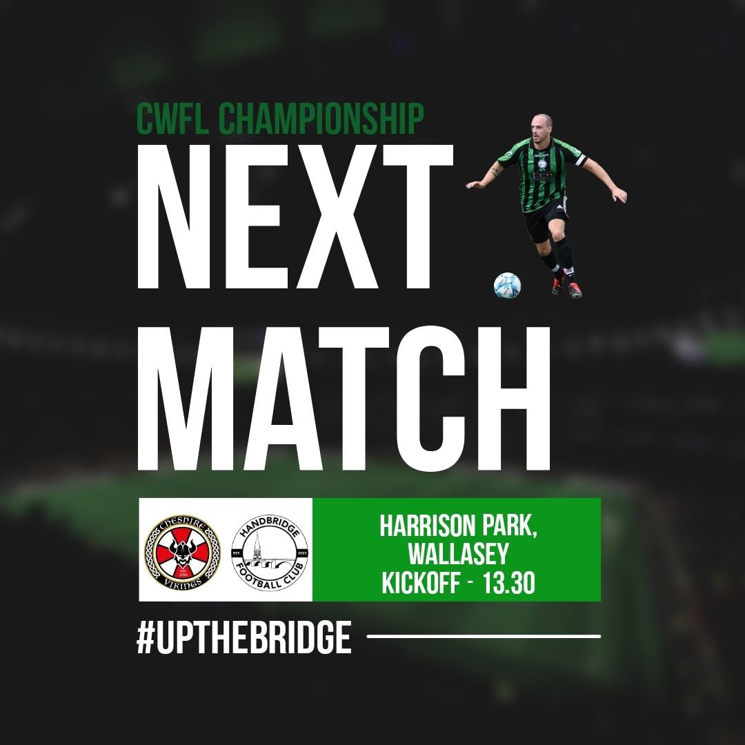 NEXT UP ☝️ ⚽️ 

🏆CWFL Championship 
🆚️Cheshire Vikings FC
📍Harrison Park, Wallasey 
🕑 13.30

#UPTHEBRIDGE 💚🖤