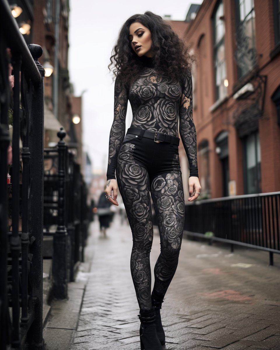 Ralph Lentjes on X: Blackwork is an art style that revolves around the use  of black ink and is commonly associated with black tattoos. Prompt:  blackwork roses full body shot woman in