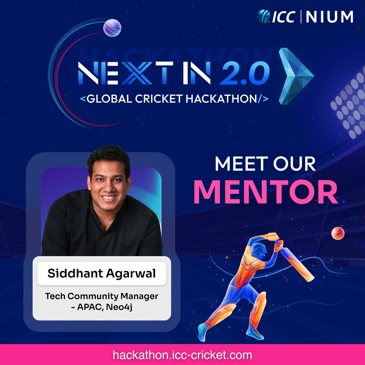 hack2skill's tweet photo. π Meet The Mentor | #NextIn2 π
We are ecstatic to haveβ‘οΈTech Community Manager - APAC at @neo4j , Siddhant Agarwalπwho will be joining us to guide the shortlisted teams build a strong #prototype through his exclusive mentorship. π¨π»βπ»
Know more at:π https://t.co/gP9gcQK4p5
#hack2skill #crickethackathon #ICC