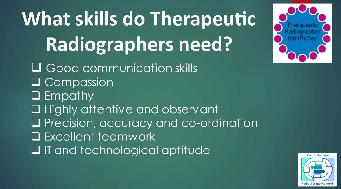 Have you considered a career as a #TherapeuticRadiographer ? This #AHPDay2023 take a look 👀 at the skills you need for this exciting #career 

#AHPs #AHPsDay #AHPsDeliver @rad__chat <a href="/SCoRMembers/">SCoR Members</a> 
<a href="/nnuhRT/">NNUH Radiotherapy</a> <a href="/ipsradiotherapy/">ESNEFT Ipswich/Colchester Radiotherapy Departments</a> <a href="/RadiotherapyCUH/">CUH_Radiotherapy</a> <a href="/NWAngliaFT/">NWAngliaFT</a> <a href="/MSEHospitals/">Mid and South Essex NHS Foundation Trust</a>