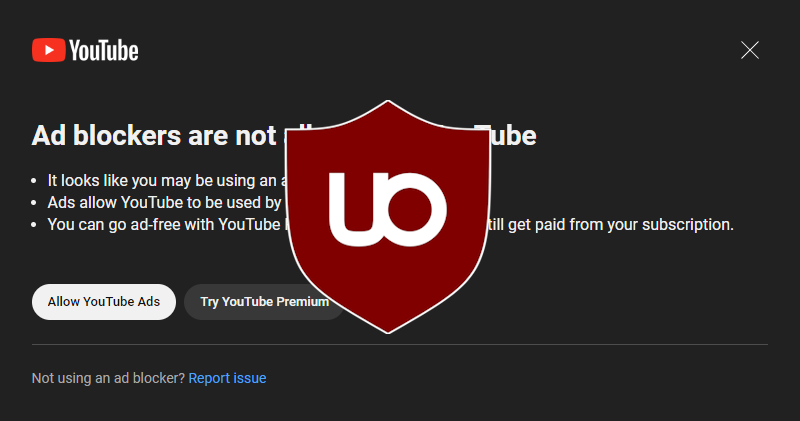 The Anti-AntiAdblocker uBlock Origin filter to get rid of the annoying YouTube message. It turns off the JavaScript anti-adblock payload:
go.enderman.ch/cKoci