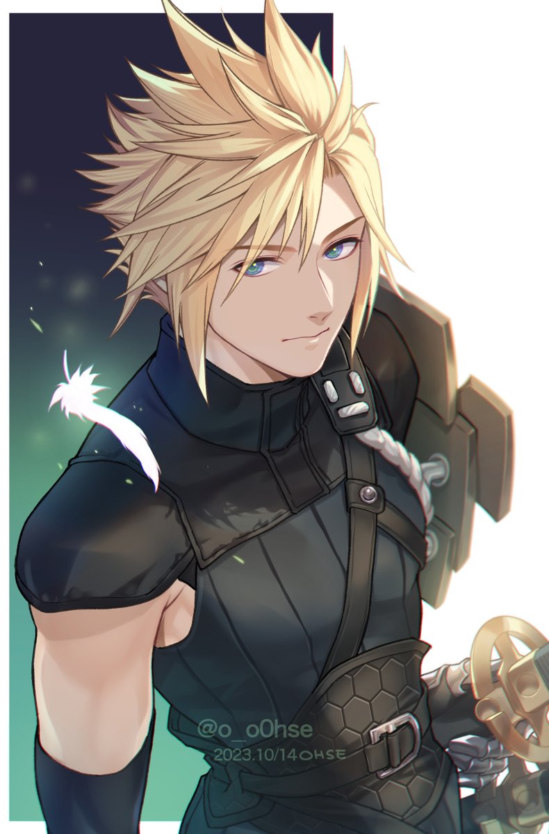 cloud strife 1boy male focus blonde hair solo spiked hair armor shoulder armor  illustration images