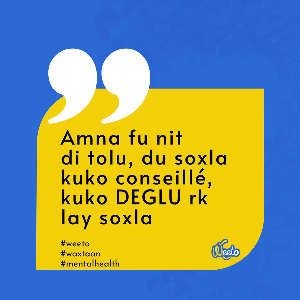 Weeto_sn's tweet photo. Parfois, on n'a pas besoin de conseils, on a simplement besoin d'une oreille attentive et de savoir que nous ne sommes pas seuls.

#weeto #ecouteactive #waxtaan #mentalhealthawareness #resilience #soutien #solidarité https://t.co/uxZpZc3MFV