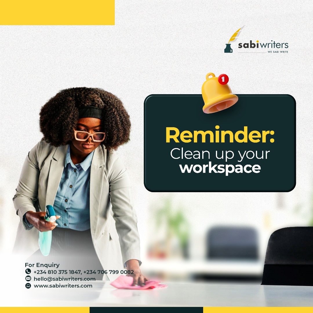 sabiwriters's tweet photo. An untidy workspace is one of the major causes of distractions during work hours.
Do you want to be more productive? Tidy that workspace.
It’s the weekend now, so you’ve got no excuse.
#sabiwriters #wesabiwrite #contentexperts #workspacecleanup #workspace https://t.co/FKq57DgZrn