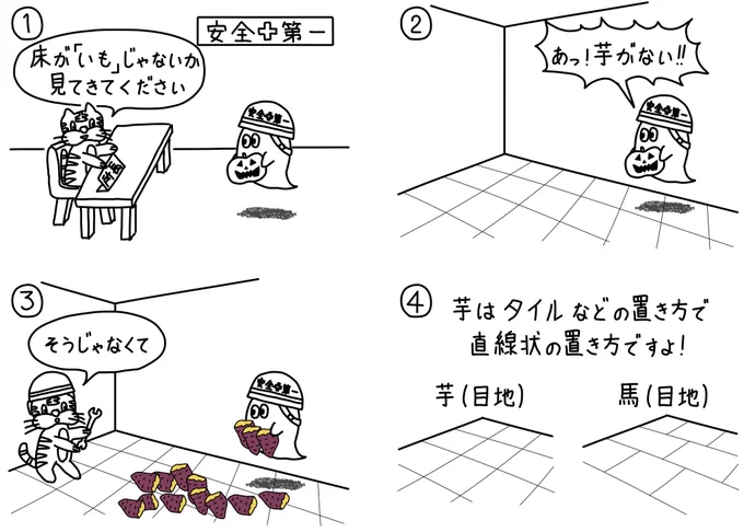 258シュールな芋
#漫画が読めるハッシュタグ
#絵描きさんと繫がりたい
#みんなで楽しむTwitter展覧会
#4コマ漫画 #建築用語 #焼き芋 #芋目地 #芋 