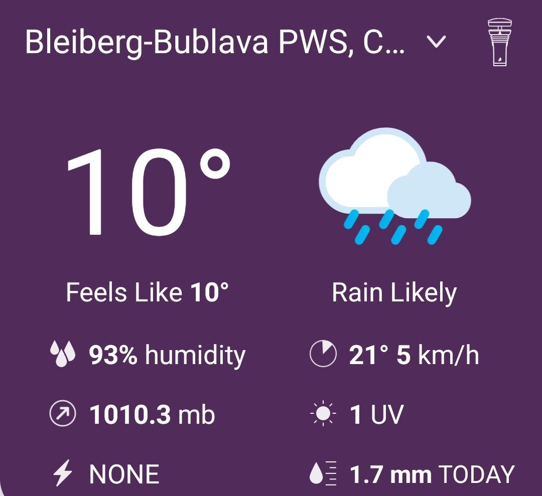 omicronCZ's tweet photo. Bleiberg prší 🌧️
🌡️10°C, vlhkost 93%, UV 1
Lehký vánek (1 Bft, SZ).
Tlak⬆️. Viditelnost 2 km.

Dnes do 14°C 🌧️ , napršelo 1.7 mm

Deštivou sobotu z meteostanice #Tempest na Bublavě v Kruškách😊

Web:
https://t.co/zWB5C9JyCZ

#bublava #WeatherTweet #krusnehory #TempestAmbassador https://t.co/d7xIMxKQWF