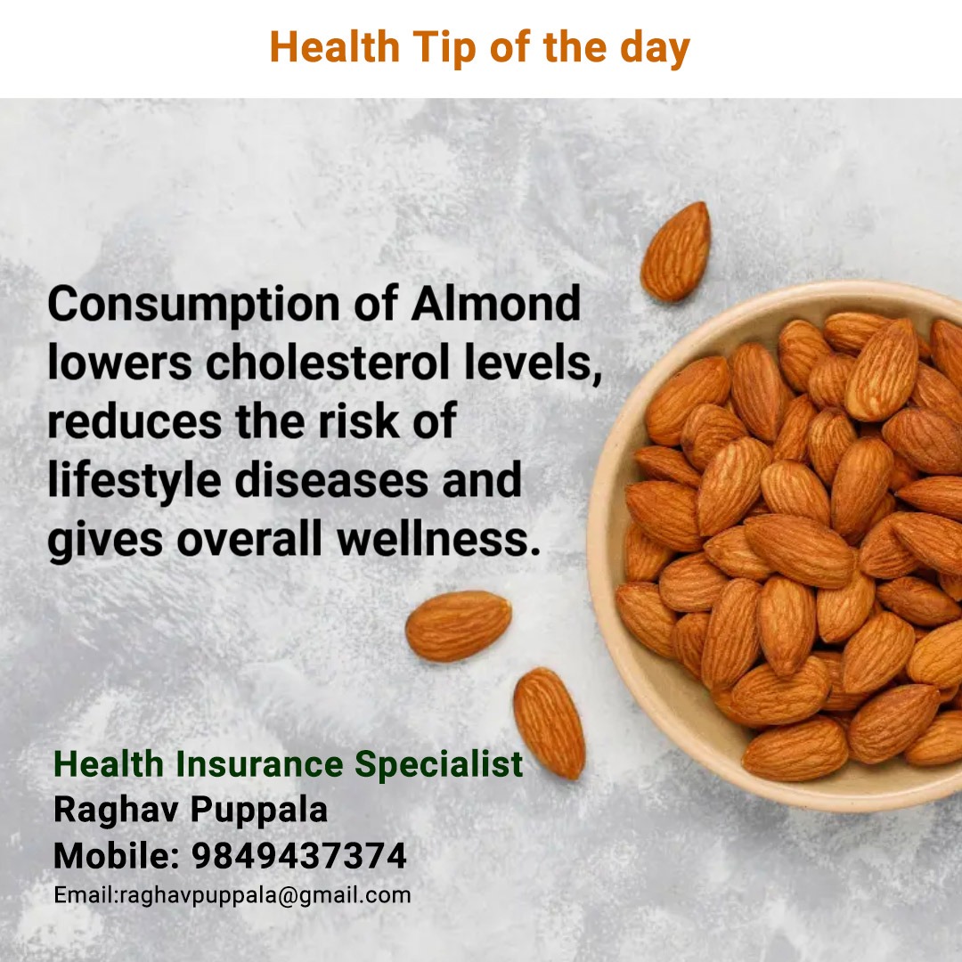 Health tip of the day
#almond #consumption #cholesterollevels #reduce #risk #lifestyle #diseases #overallwellness #healthtip #healthinsuranceadvisor