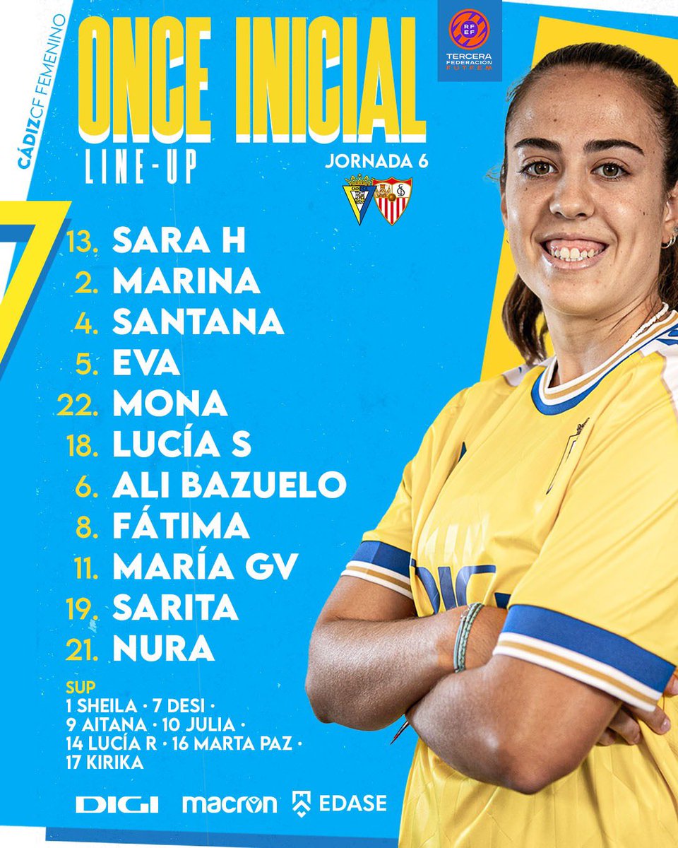Cadiz_CFFem's tweet photo. 💛⚪️ #CádizSevillaB

⚔️ ¡Este es el XI inicial del equipo cadista! https://t.co/I7ayTp6euV