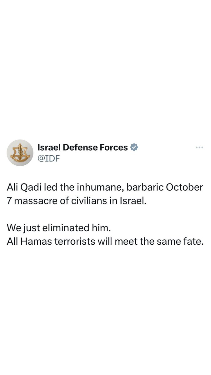 Mataram Ali Qadi, o comandante do Hamas que liderou os ataques de 7 de outubro que levaram à morte de mais de 1.300 israelenses, a maioria de comunidades no sul de Israel. Ele foi morto em um ataque de drone operado pelas Forças de Defesa de Israel (IDF). Ali Qadi era o