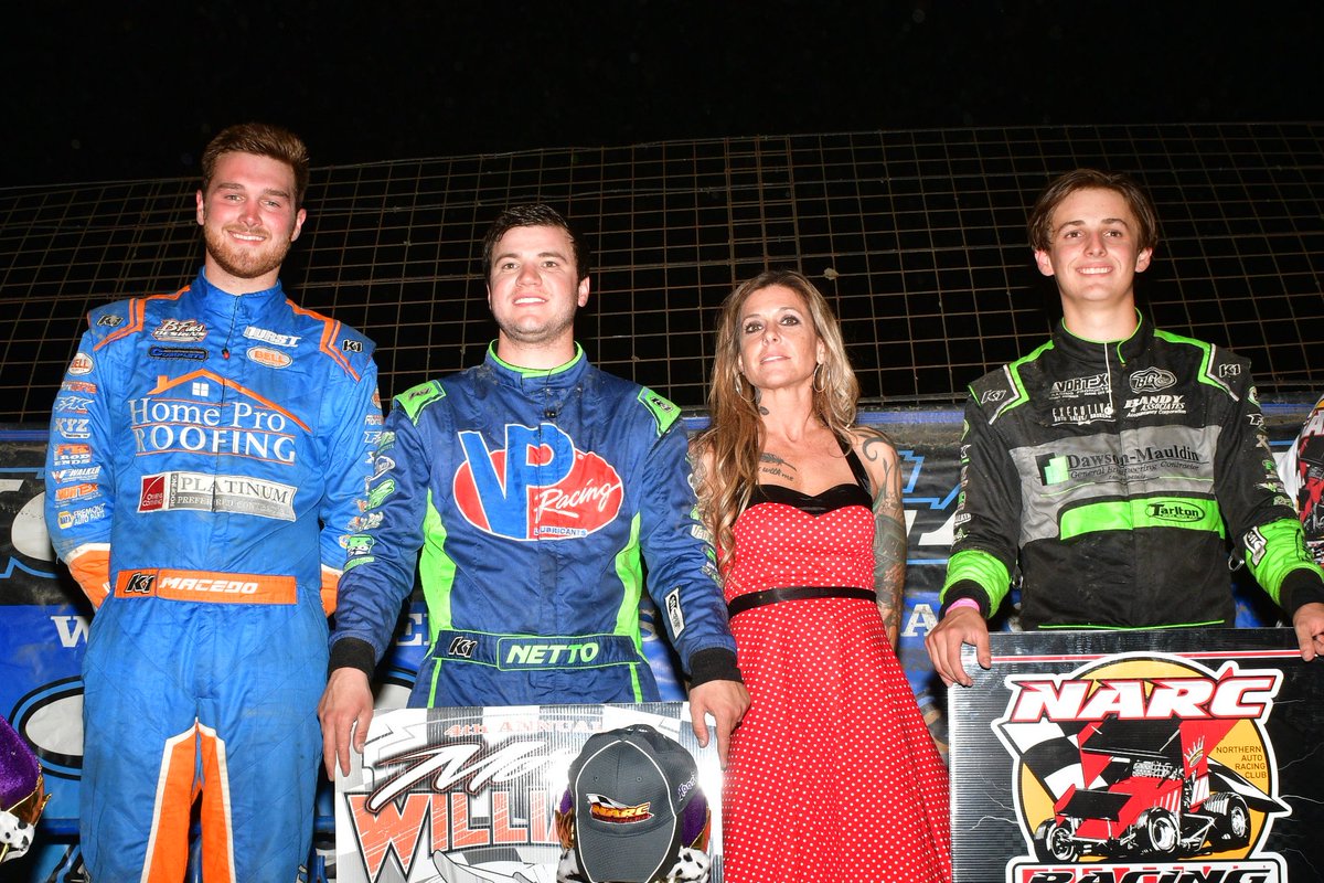 NARC410's tweet photo. The @NARC410 podium finishers in the second Morrie Williams Memorial 20-lapper.
1. @DJ_Netto88 ...  2. @Cole_Macedo18 ... 3. @GaugeG_21 https://t.co/3qHaAj63Qr