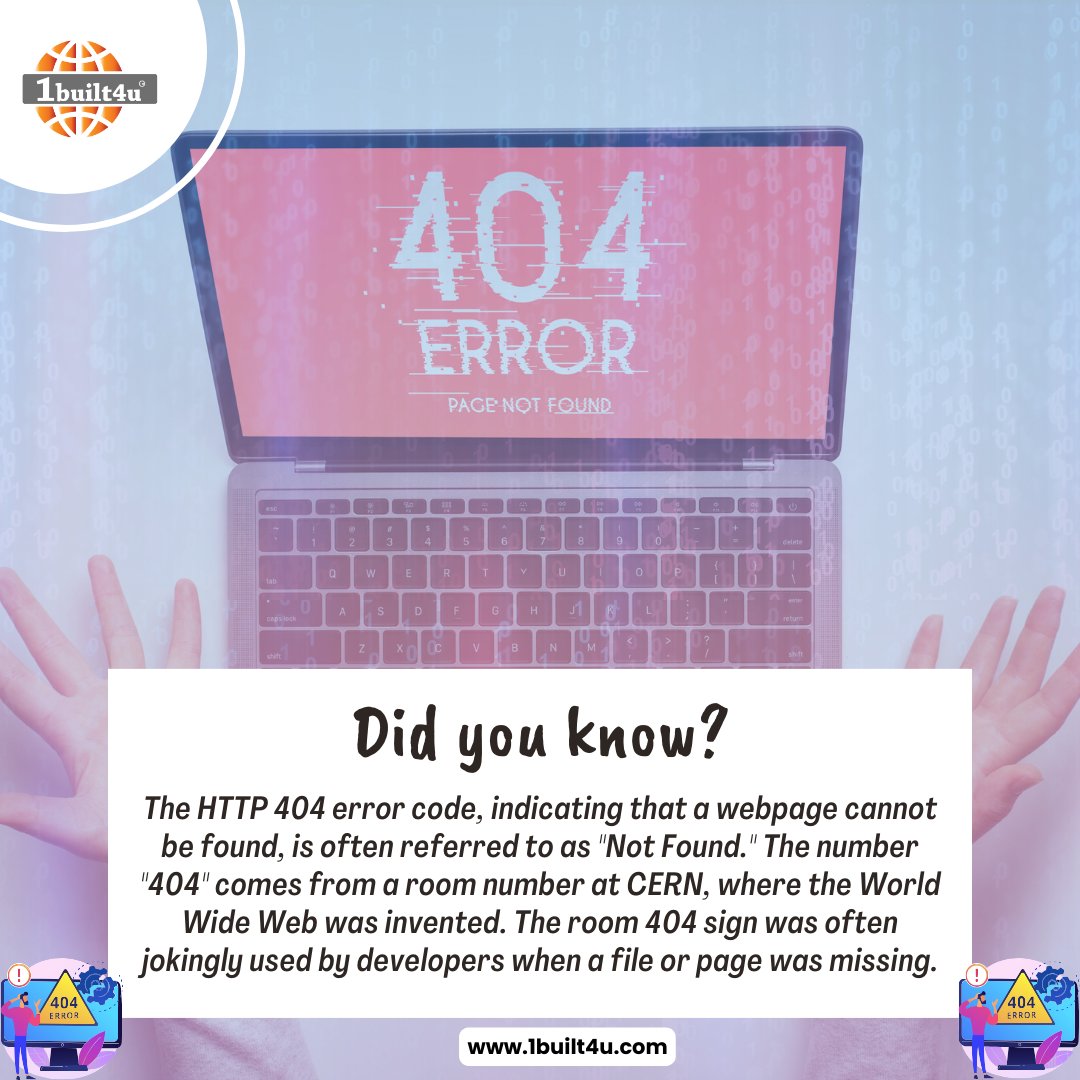 Did you know?

#1built4udotcom
#1built4u
#didyouknow
#didyouknowfact
#HTTP404 #NotFoundError #WebDevelopment #CERNRoom404 #WebHistory #WorldWideWeb #ErrorCodes #GeekHumor #TechTrivia #Error404 #InternetOrigins