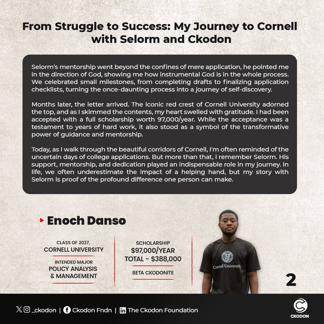 Ckodon foundation at it again. Securing over $300,000 worth of scholarship for this amazing student. Ckodon does all these without taking a penny from these students. The foundation need your help to do more. 
Please donate via: 
gofund.me/fab12b61
#TheCkodonFoundation