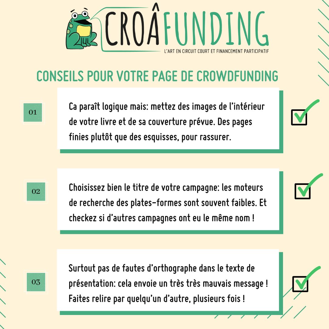 croafunding's tweet photo. Je sais que vous êtes friands de ce genre de posts. Alors je me permets de vous proposer des conseils bienveillants pour mettre, je pense, toutes les chances de votre côté pour votre campagne de financement
#autoedition #ululefr #kisskissbankbank #kickstarter #croafunding #bgehdf https://t.co/i7sVU3MYXi