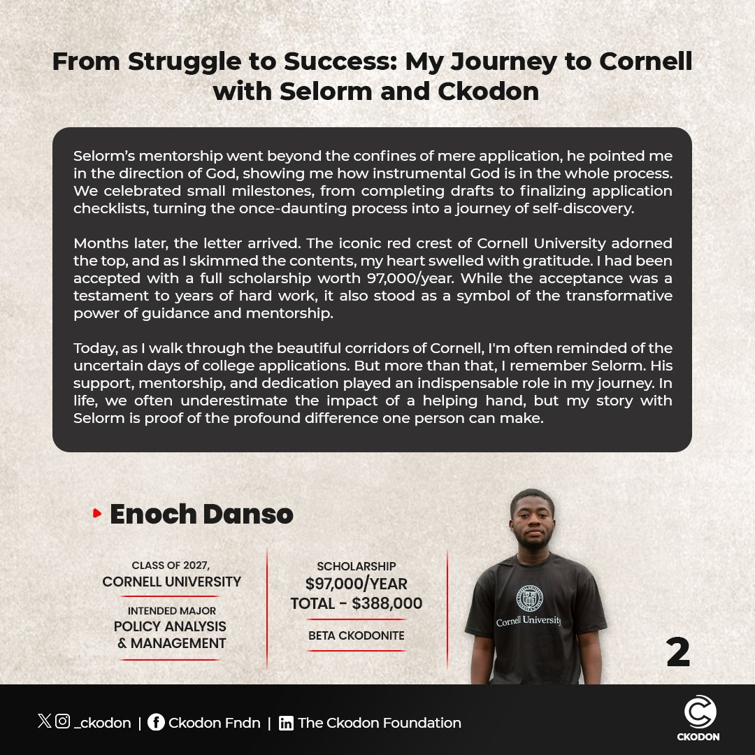 The Ckodon Foundation (@_ckodon) on Twitter photo Selorm's mentorship, support, and inspiration transformed Enoch's path to Cornell University. <a href="/selorm_promise/">Selorm Promise Abedu</a> exemplifies the incredible impact one can have. #TheCkodonFoundation
Kindly donate to us using the link gofund.me/fab12b61 Selorm's mentorship, support, and inspiration transformed Enoch's path to Cornell University. <a href="/selorm_promise/">Selorm Promise Abedu</a> exemplifies the incredible impact one can have. #TheCkodonFoundation
Kindly donate to us using the link gofund.me/fab12b61