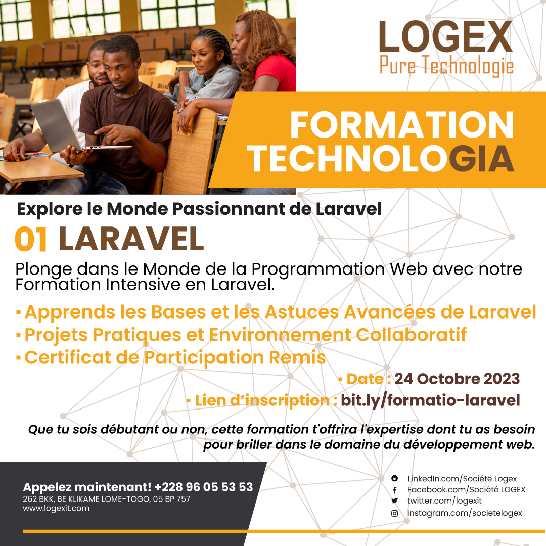 "Envie de maîtriser Laravel, le framework PHP de référence pour le développement web moderne? Début le 24 octobre 2023.
Inscrivez-vous dès maintenant: bit.ly/formatio-larav…
Rejoignez-nous et propulsez votre carrière dans le développement web! 
 #Laravel #FormationWeb #Dév