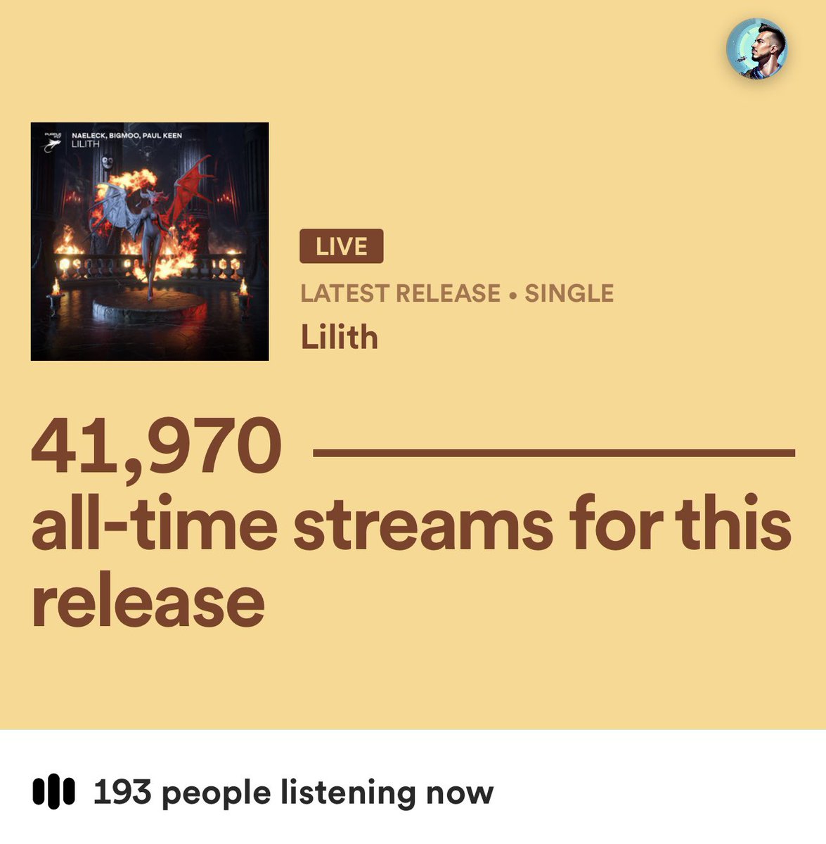 bigmoomusic's tweet photo. Your 2023 Halloween heater is HERE 😈

stoked to join forces w the legend @naeleck and @paul_keen_official to bring this project to life!

already over 40k spotify streams on the first day 🤯

I hope you fw this one as much as I do. Go check out Lilith, OUT NOW on @purpleflyhk 🔥 https://t.co/0dDmlloZhQ