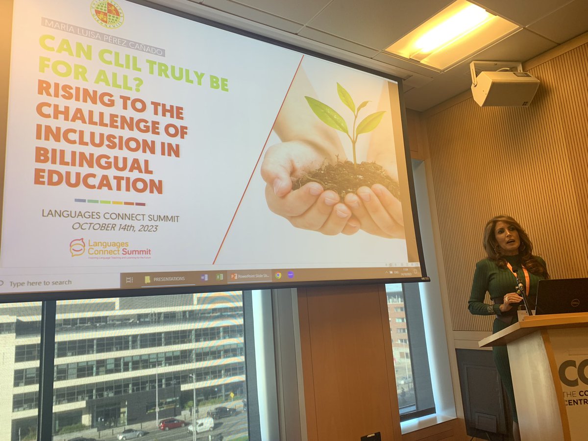 gemmakellyboyle's tweet photo. The perfect follow-up to this morning’s speech, @marisacanado exploring the question ‘Can CLIL truly be for all?’. Great to have the opportunity to discuss this at #LanguagesConnect #LCSummit @languages_ie #CLIL_PPLI https://t.co/ij38ljlcw8