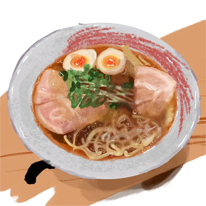麺や凛  さんで食べた冷やし醤油らーめんを描きました、美味しかったw  #食べ物イラスト  #ラーメン