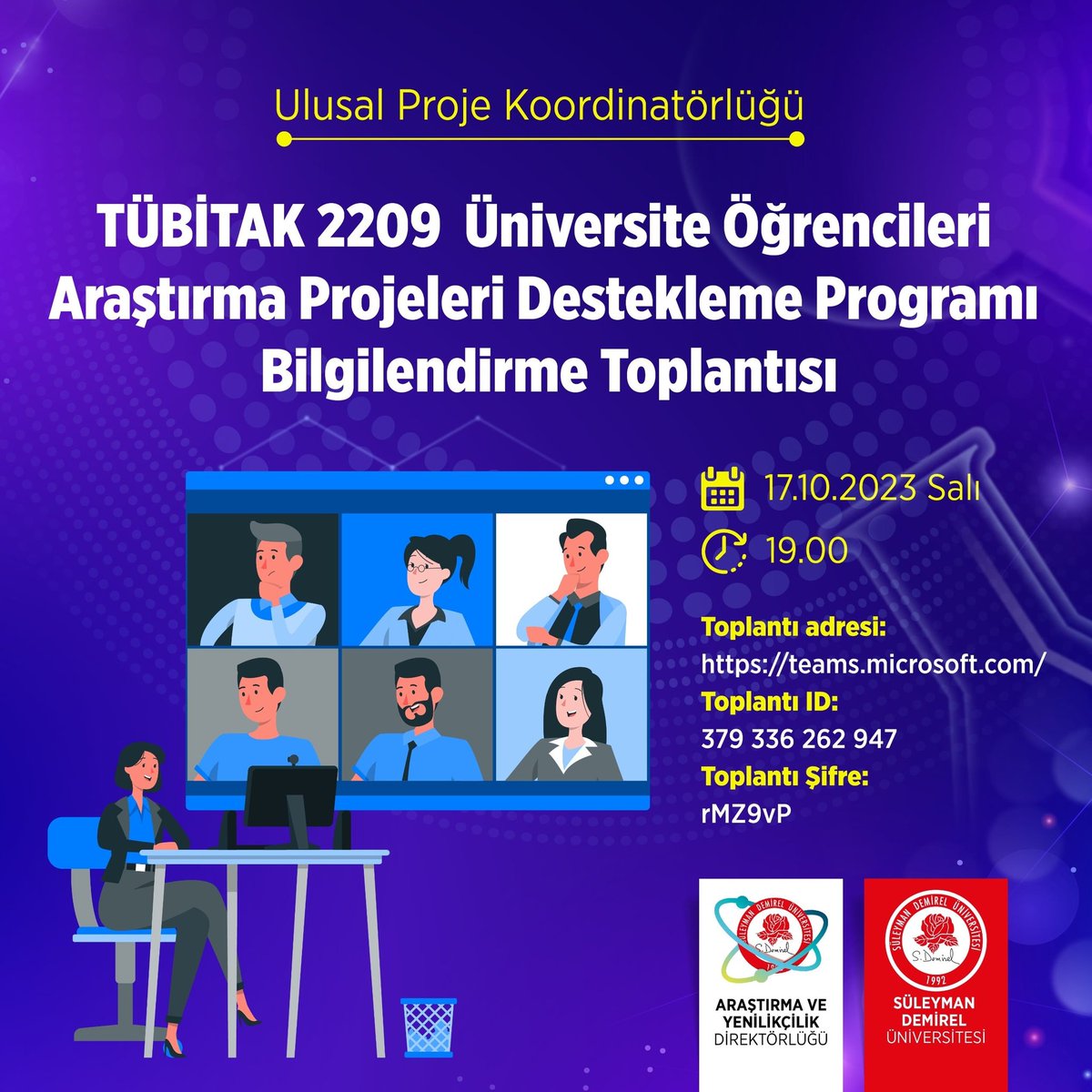 📣 İlgilenen öğrencilerimize duyurulur! 📌 2209- A Üniversite Öğrencileri Araştırma Projeleri Destekleme Programı 2023 yılı 2. Dönem çağrısı başvuruya açılmıştır. 📝 📌 Başvurular 14 Kasım 2023 saat 17.30’a kadar TÜBİTAK Yönetim Bilgi Sistemi üzerinden yapılabilecektir. ⏳