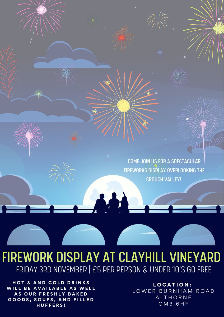 Clayhill Vineyard (@infoclayhill) on Twitter photo Come join us for a spectacular fireworks display at Clayhill Vineyard on Friday 3rd of November🎆
Come into Coffee & Cake Cafe to purchase your tickets, or send an email to info@clayhillvineyard.co.uk to book! Come join us for a spectacular fireworks display at Clayhill Vineyard on Friday 3rd of November🎆
Come into Coffee & Cake Cafe to purchase your tickets, or send an email to info@clayhillvineyard.co.uk to book!