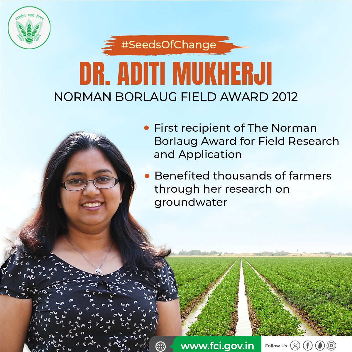 Dr. Aditi Mukherji transformed the lives of thousands of small holder farmers in West Bengal, India. Her extensive field work survey led to policy change regarding usage of groundwater for irrigation. #SeedsOfChange #WorldFoodDay2023 #WorldFoodPrize