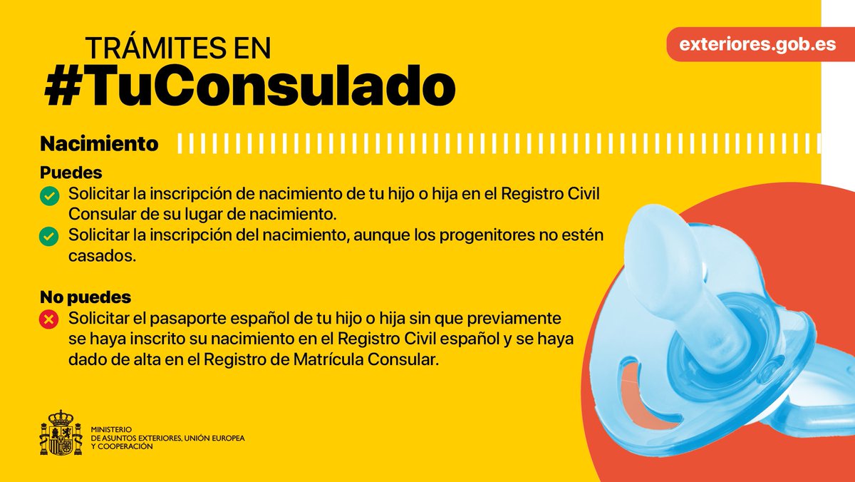 MAECgob's tweet photo. Si te encuentras en el exterior y necesitas información sobre los trámites vinculados al #Nacimiento, consulta todo lo que puedes y no puedes hacer en #TuConsulado.

Encuentra toda la información en https://t.co/w9cCrRPP0J https://t.co/8NIxoBCfKZ